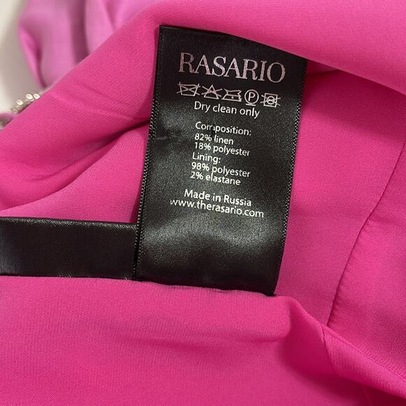 RASARIO Bow Embellished Draped Off the Shoulder Pink Linen Mini Dress Size 2 - Picture 13 of 13